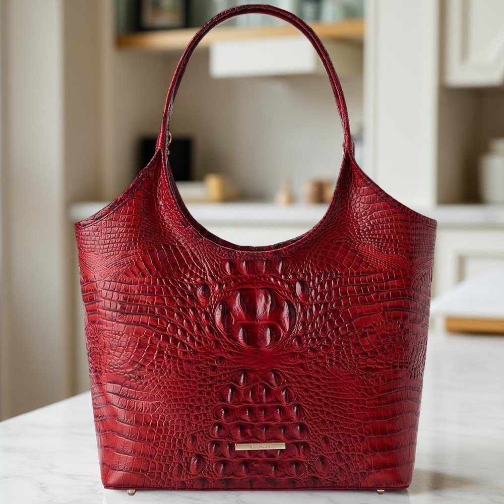 Brahmin Melora soft cherry 🍒 red croc, slouchy tote, shoulder bag primary,firm